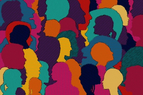 Multicoloured silhouettes of different people