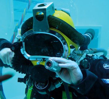 Diver in yellow helmet