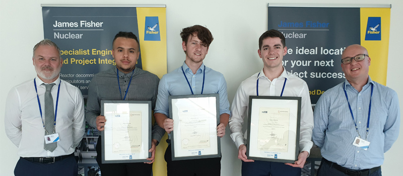 Three engineering graduates complete their four-year apprenticeships with James Fisher Nuclear with flying colours.